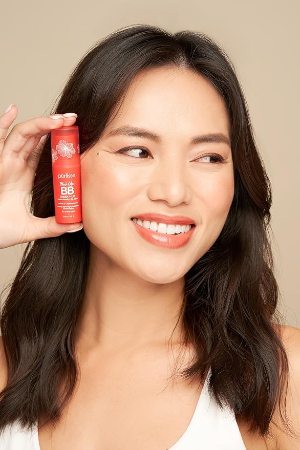 pürlisse Blush Glow BB Lip and Cheek Tint - Hydrating & Buildable 2-in-1 Cream Blush Stick for Cheeks & Lips - Formulated with Nourishing Vitamin E & Hyaluronic Acid - Desert Sunset (.28 oz)