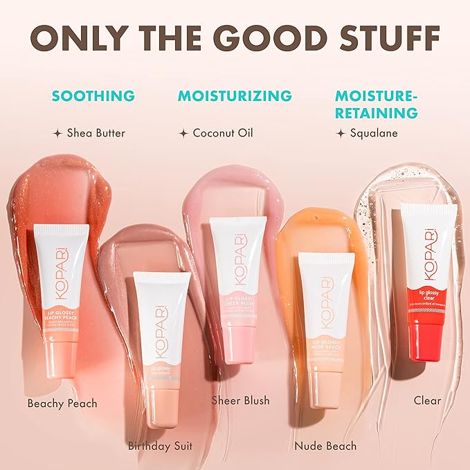Kopari Coconut Lip Glossy - Clear - Hydrating and Moisturizing, Vitamin E and Shea Butter With 100% Organic Coconut Oil, Non GMO, Vegan Sulfate Free 0.35 Oz