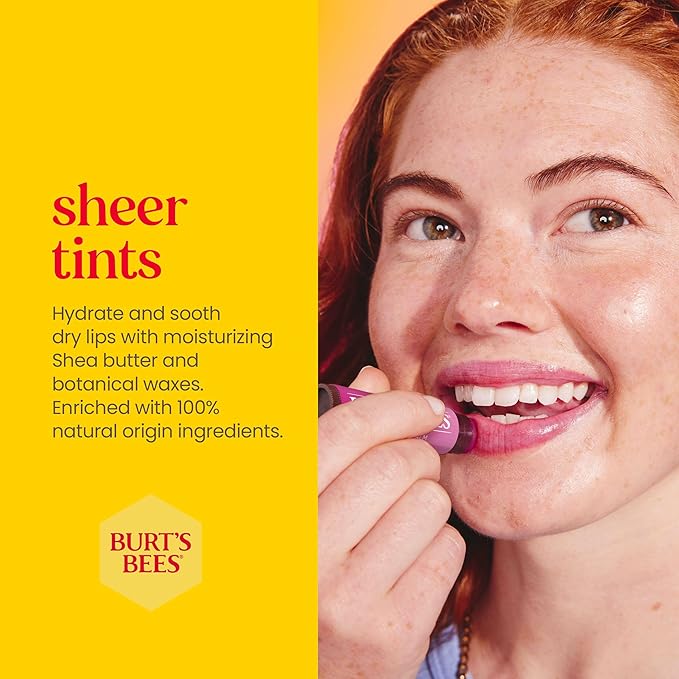 Burt's Bees Lip Tint Balm with Long Lasting 2 in 1 Duo Tinted Balm Formula, Color Infused with Deeply Hydrating Shea Butter for a Natural Looking Buildable Finish, Sweet Violet (2-Pack)