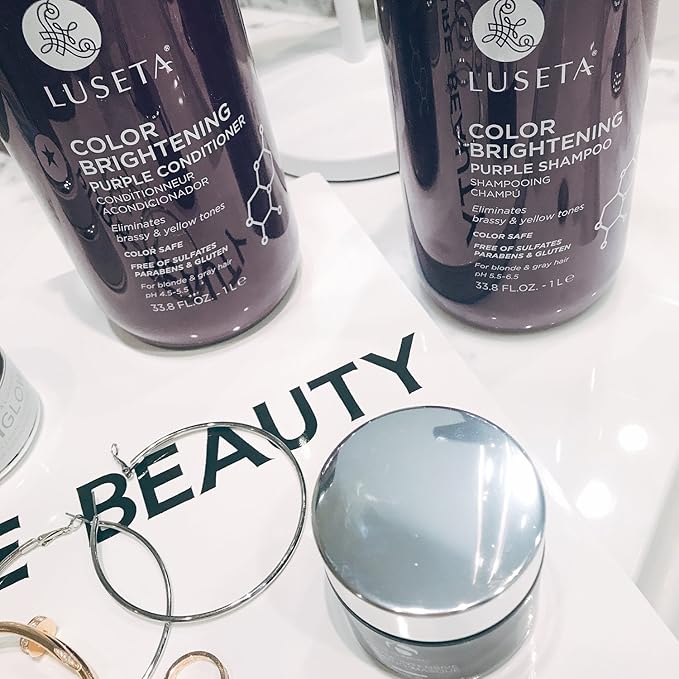 L LUSETA Color Brightening Purple Shampoo and Conditioner Set for Blonde and Gray Hair, Infused with Cocos Nucifera Oil to Help Nourish, Moisturize and Condition Hair, 2x33.8oz