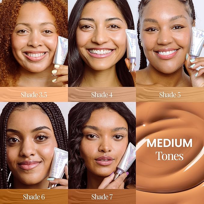 Naked Sundays BeautyScreen™ SPF 50 Mineral Peptide Foundation Tint – 2-in-1 Skin Tint & Mineral Sunscreen | Radiant, Buildable Coverage, Acne-Safe, Infused with Peptides (5 Tan Honey, 1.01 oz)