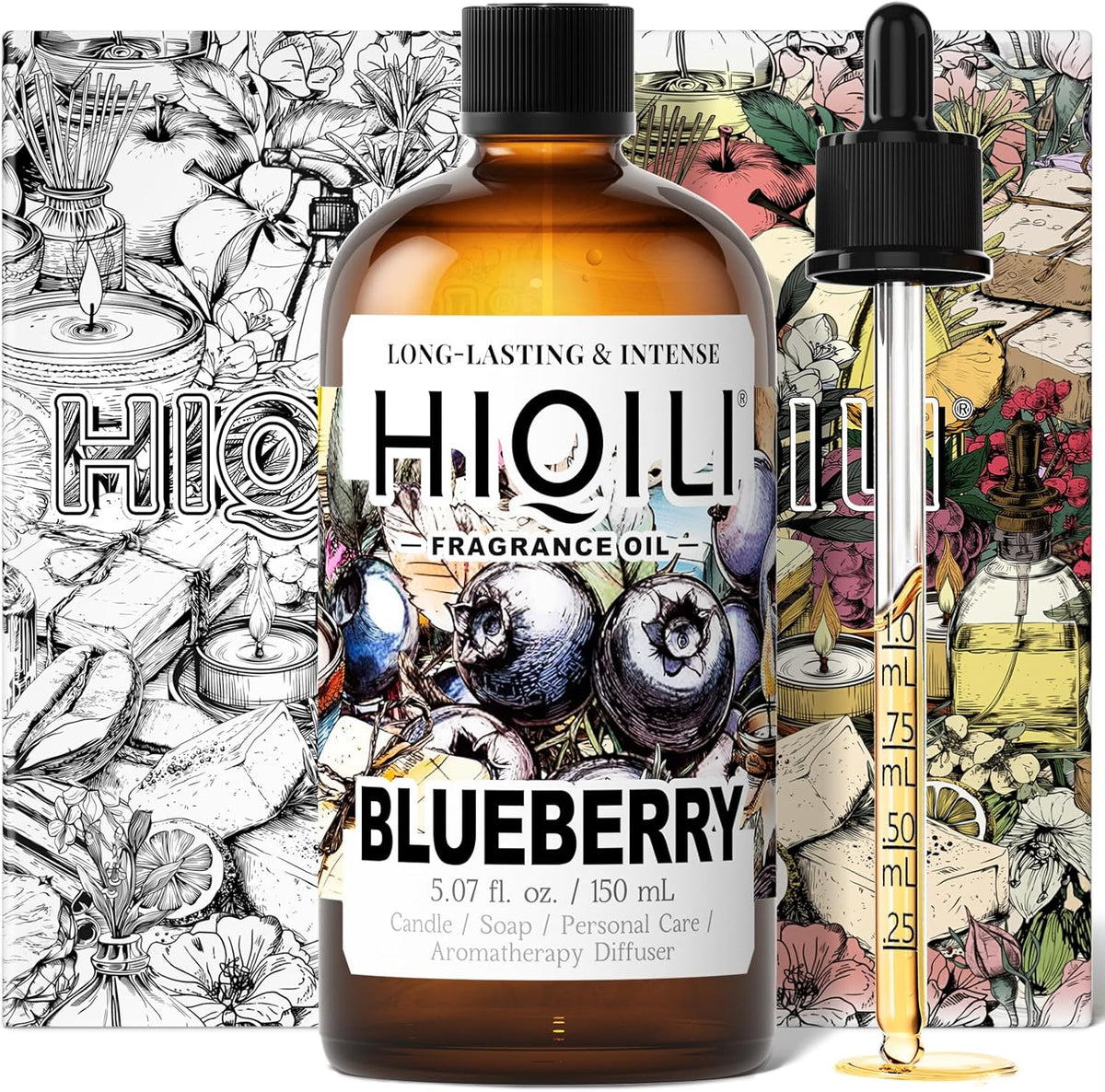 HIQILI Blueberry Fragrance Oil for Candle & Soap Making, Fruity Scents for Reed Diffuser Oil Refill, Add to Lotion, Body Wash - 5.07 Fl Oz