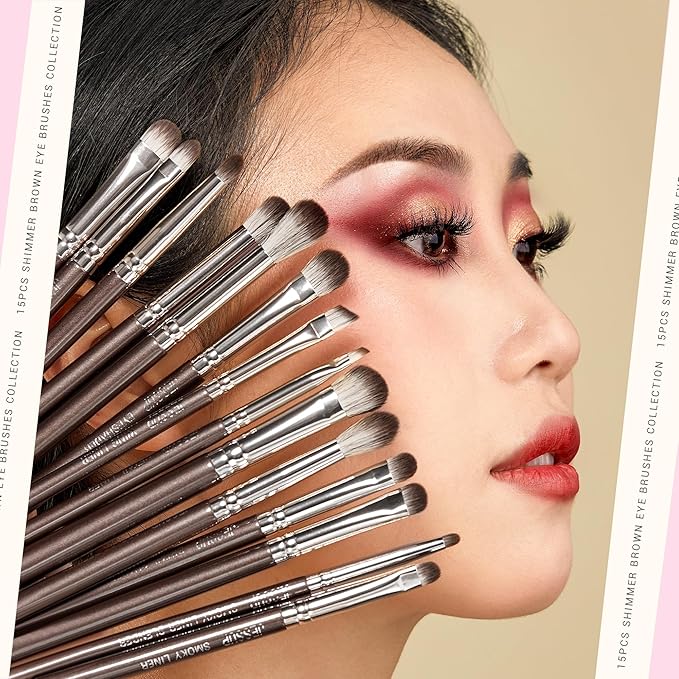 Jessup Eye Makeup Brushes Set Professional 15pcs Brown Eyeshadow Brush Eyebrow Concealer Eyeliner Blending Brush for Makeup Premium Synthetic Eye Brush Set, T499