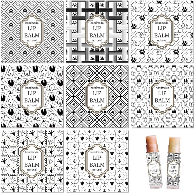 CRASPIRE 80Pcs 8 Styles Lip Balm Sticker Vintage Pattern Self-Adhesive Homemade Lip Balm Labels Vintage Square DIY Label Stickers for Lip Balm Containers Cosmetics Lipsticks