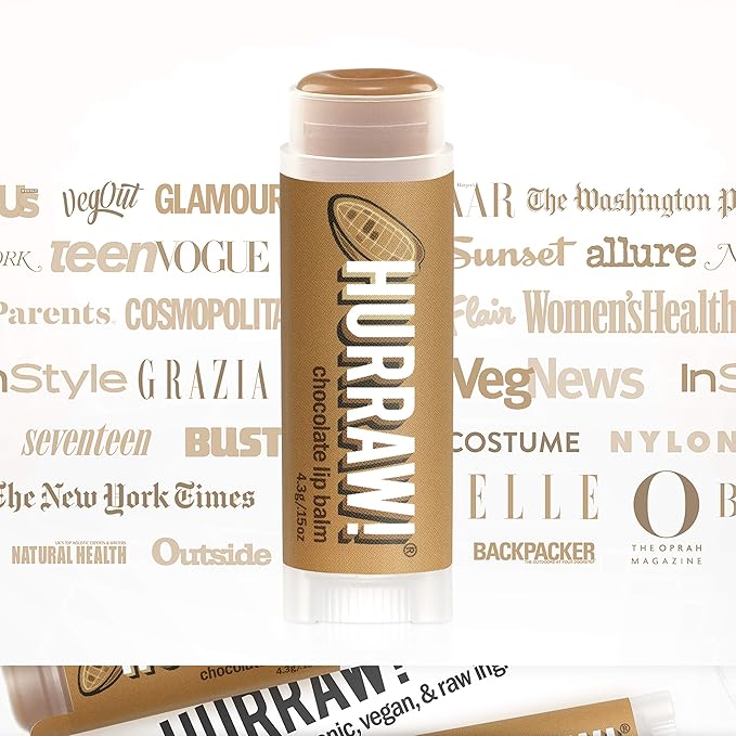 Hurraw! Chocolate Lip Balm, 3 Pack: Organic, Certified Vegan, Cruelty and Gluten Free. Non-GMO, 100% Natural Ingredients. Bee, Shea, Soy and Palm Free. Made in USA
