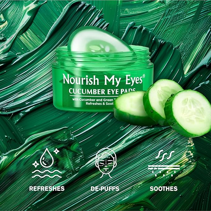 Fran Wilson NOURISH MY EYES Cucumber and Green Tea Pads - 36 Pads each At-Home Spa Treatment to reduce puffiness Revitalize Your Eyes: Easy-to-Use Cucumber Eye Pads for Dark Circles (Pack of 2)