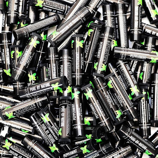 150-Pack Lip Balm in Bulk by Naturistick. Peppermint Scent in Classic Black Tubes. 100% Natural Ingredients. Best Beeswax Chapstick for Dry, Chapped Lips. Made in USA
