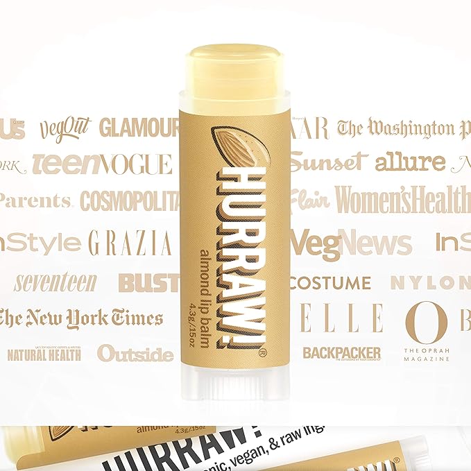 Hurraw! Almond Lip Balm, 3 Pack: Organic, Certified Vegan, Cruelty and Gluten Free. Non-GMO, 100% Natural Ingredients. Bee, Shea, Soy and Palm Free. Made in USA