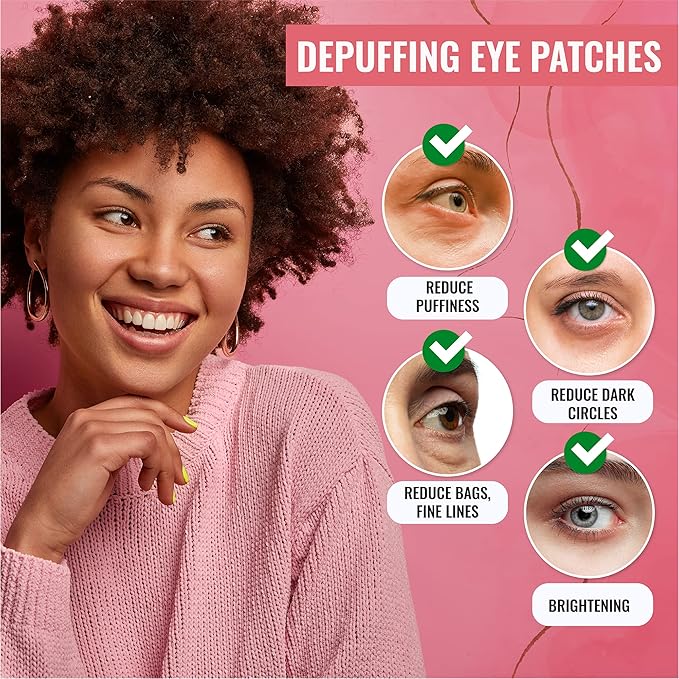Eye Mask for Puffiness - Under Eye Patches for Dark Circles - Korean Under Eye Mask Patches for Puffy Eyes - Eye Gel Pads Depuffing Eye Brightener with Rose, Caffeine, Hydrogel & Collagen (10 Pairs)