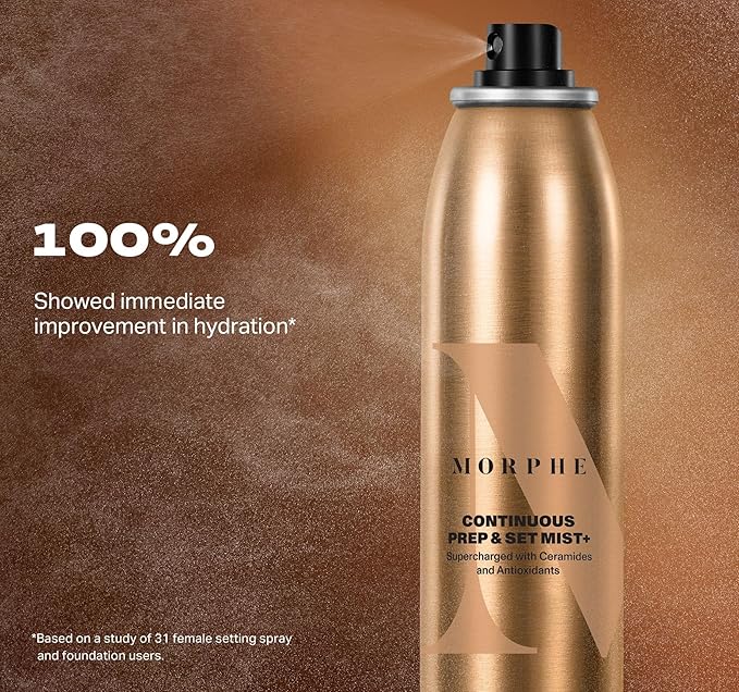 Morphe Continuous Prep & Set Setting Spray - Hydrating Setting Spray for Makeup & Skin Prep - Enriched with Ceramides and Antioxidants for a Radiant Finish (2.8 oz)