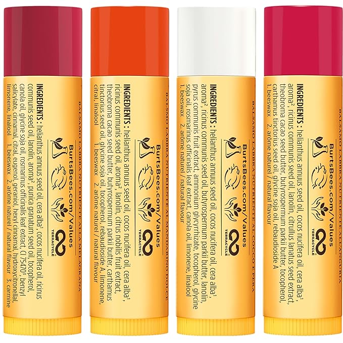 Burt's Bees Lip Balm Easter Basket Stuffers - Just Picked Gifts Set with Pomegranate, Watermelon, Sweet Mandarin, Coconut and Pear Natural Lip Treatment Tubes, 4, 0.15 oz.
