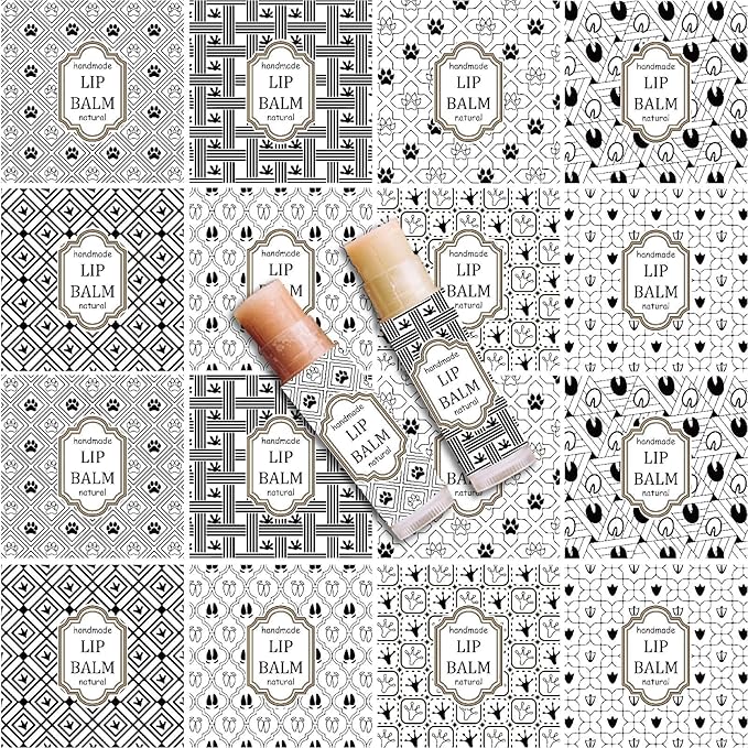 CRASPIRE 80Pcs 8 Styles Lip Balm Sticker Vintage Pattern Self-Adhesive Homemade Lip Balm Labels Vintage Square DIY Label Stickers for Lip Balm Containers Cosmetics Lipsticks