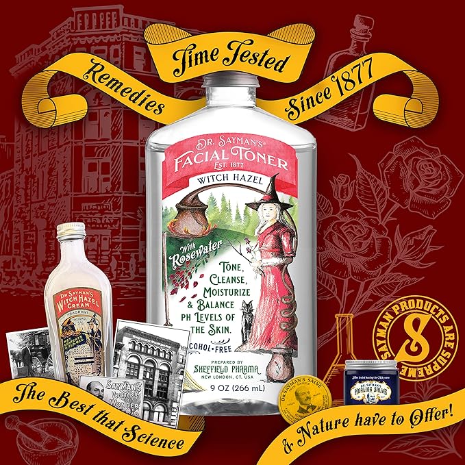 Dr. Saymans Alcohol-Free Facial Toner with Witch Hazel, Rosewater & Rice Protein, Removes Impurities & Hydrates Your Face, 9 oz