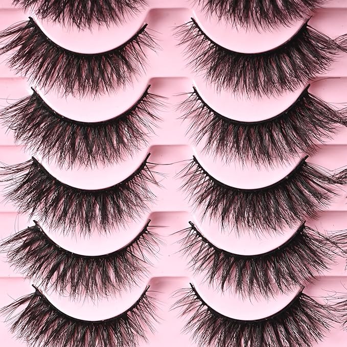 FARRED Natural Lashes Short Eyelashes Wispy False Mink Lash Pack 14 Pair Fluffy Cat Eye Strip Eyelash that Looks Like Extensions Small Fake Lashes for MUA and Beginners Daily Makeup (F14 | 8-15mm)