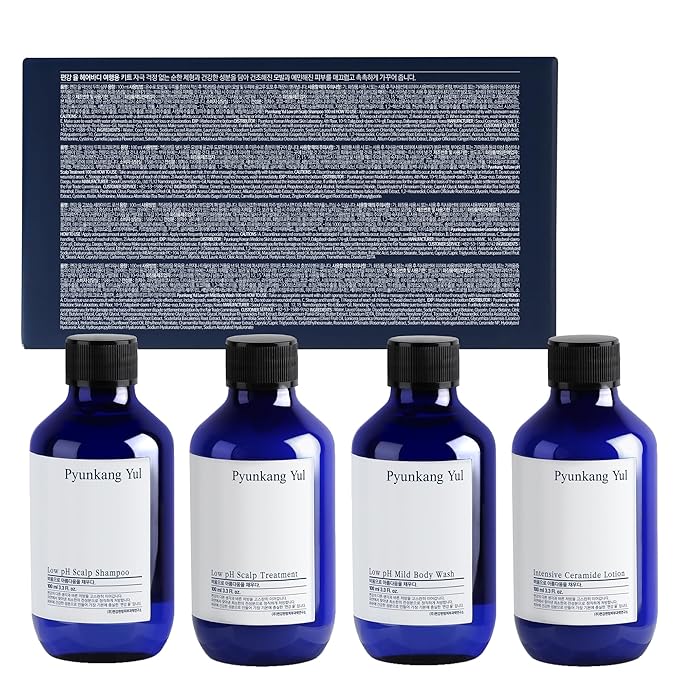 PYUNKANG YUL Hair&Body Travel Kit | Shampoo, Conditioner, Body Wash, Lotion, Spa Kit, 4 items | Low pH, Moisturizing, Soothing, Refreshing, Fragrance Free | Korean Skin Care | 3.38 Fl.Oz. x 4ea