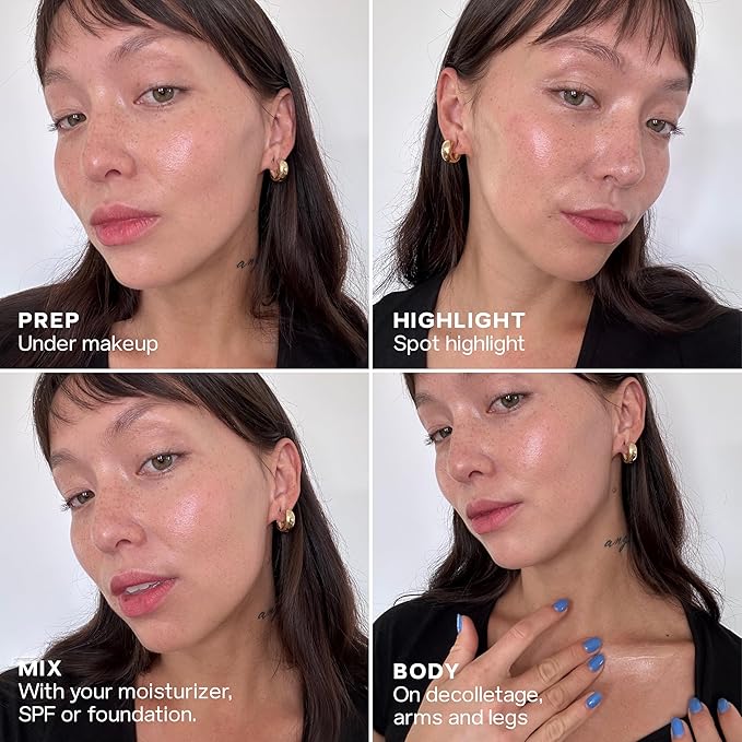 Saie Glowy Super Gel - Hydrating Makeup Primer and Illuminating Glow Serum Enriched with Vitamin C and Squalane Oil - All-Over Liquid Highlighter Makeup for Instant Glass Skin - Roseglow (1 oz)