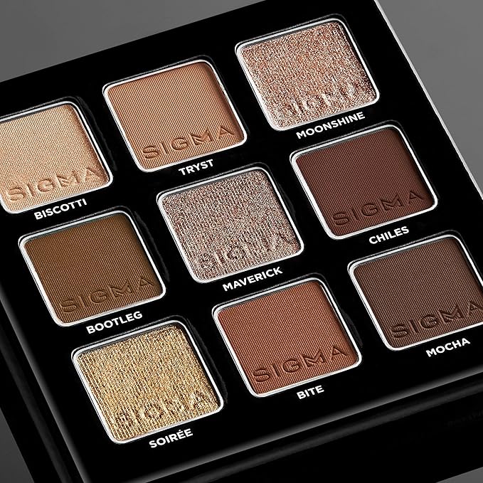 Sigma Beauty On-the-Go Eyeshadow Palette - Spicy - 9 Bold Eyeshadow Shades in Matte, Shimmer and Metalic Finishes - Highly Pigmented Vegan Eye Makeup Palette - Clean Beauty Products