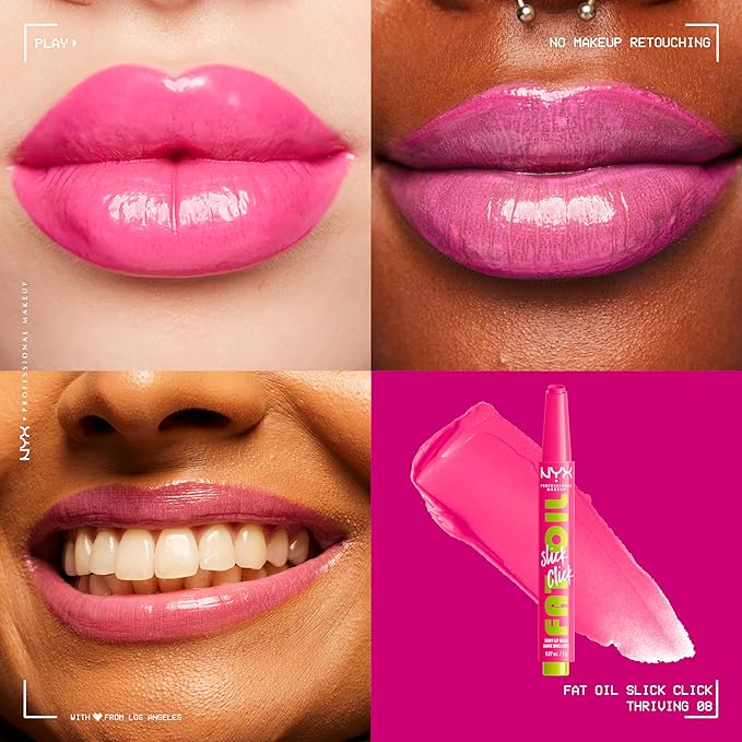 NYX PROFESSIONAL MAKEUP Fat Oil Slick Click, Lightweight, Buildable, Pigmented Vegan Lip Balm - Thriving
