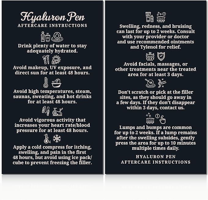 100 Pack - Premium Hyaluron Pen Lip Filler Aftercare Instructions Card 2 x 3.5" Accessories Supplies Kit Care - HP20A100_N