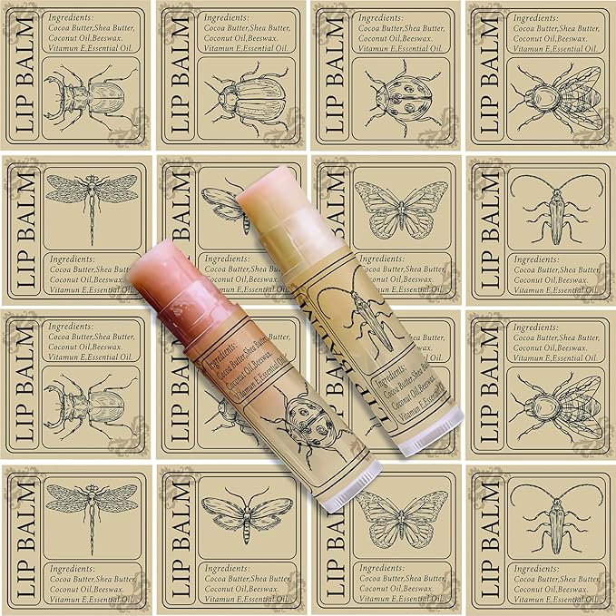 CRASPIRE Lip Balm Labels 80pcs Homemade Lip Balm Labels 2” Clear Lip Balm Labels for Tubes Printable Waterproof Lip Balm Stickers Labels for Lip Balm Handcream Candle Container（Insect-Brown）