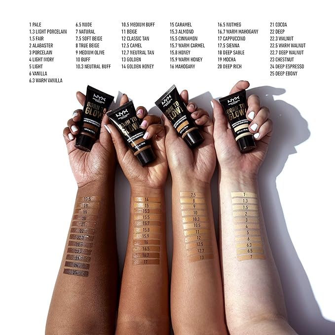 NYX PROFESSIONAL MAKEUP Born To Glow Naturally Radiant Foundation, Medium Coverage - Medium Olive